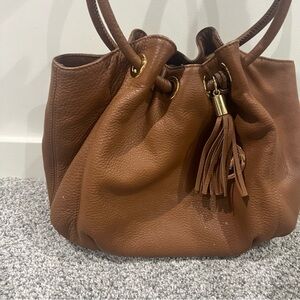 Michael Kors Astor Ring Large Tote Handbag Brown Pebbled Leather Gold Hardware